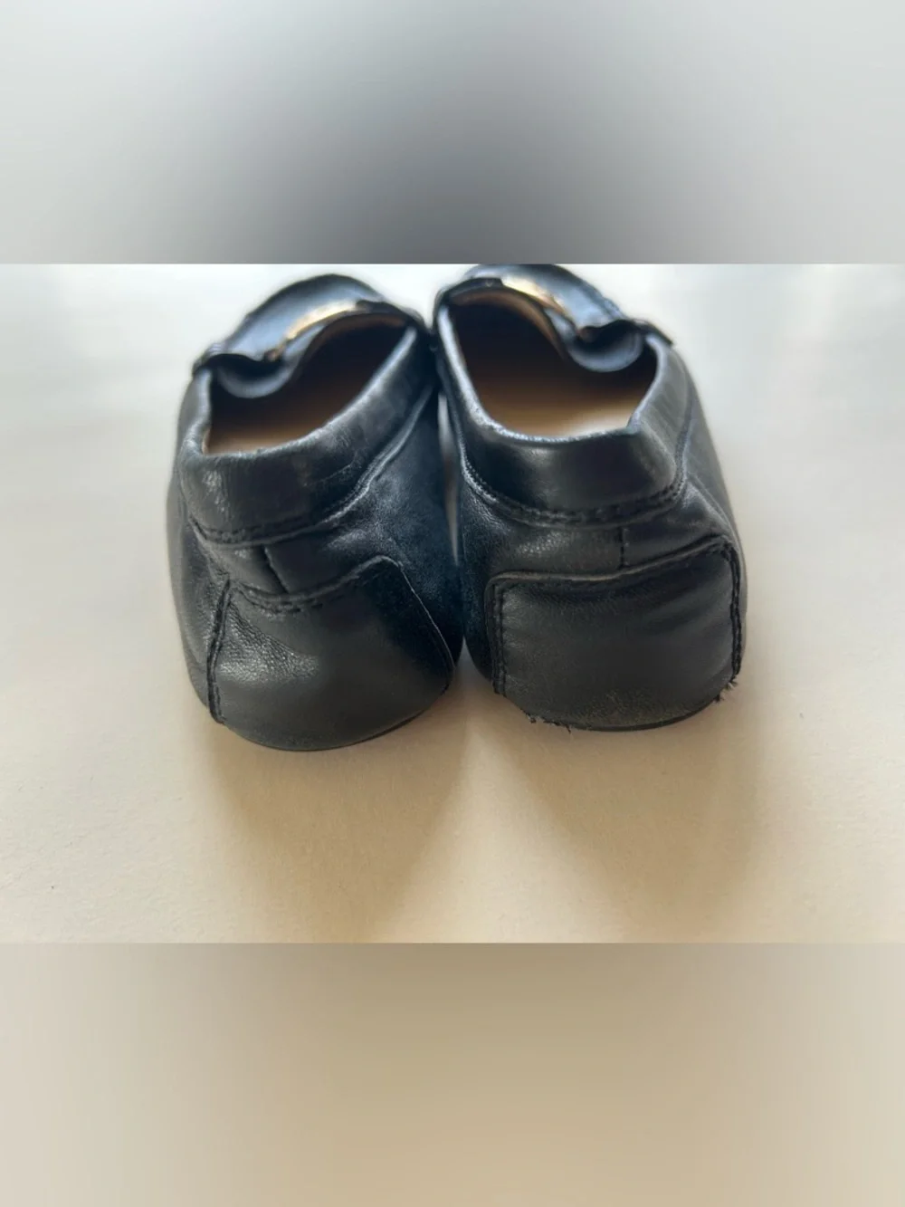 Michael Kors Black Leather Slip-On Loafers with Gold MK Medallion size 6.5